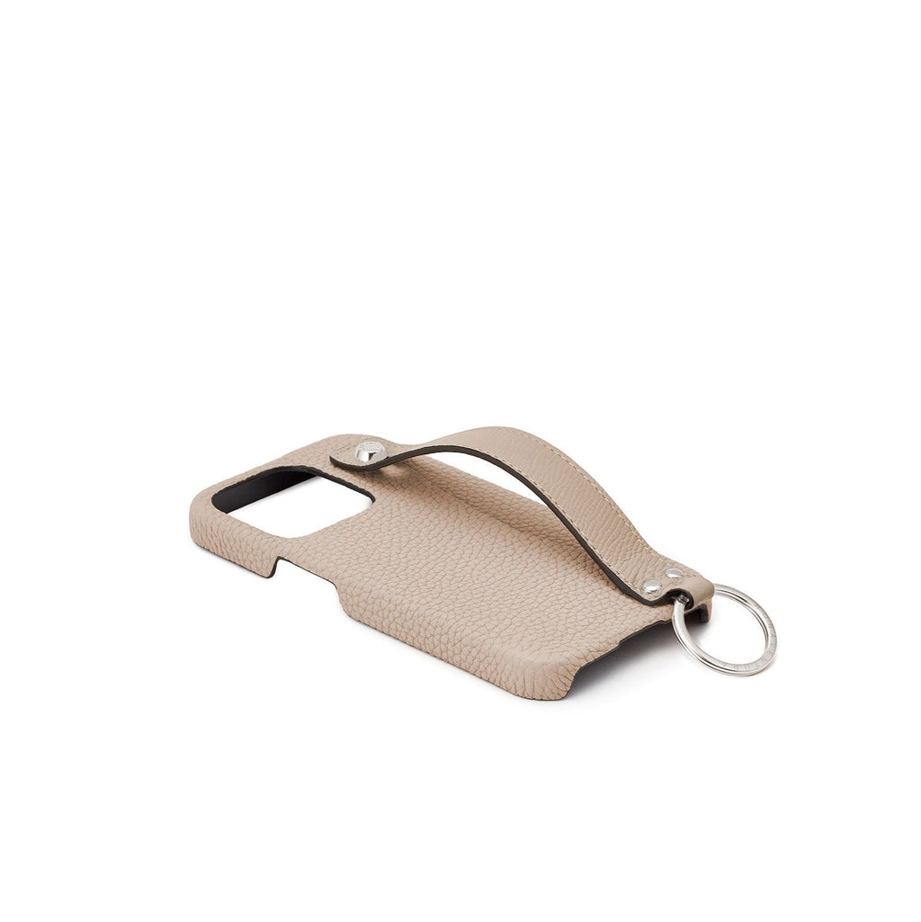iPhone 14 Pro Back Cover Case with Handle Shrink Leather (Greige - Silver)