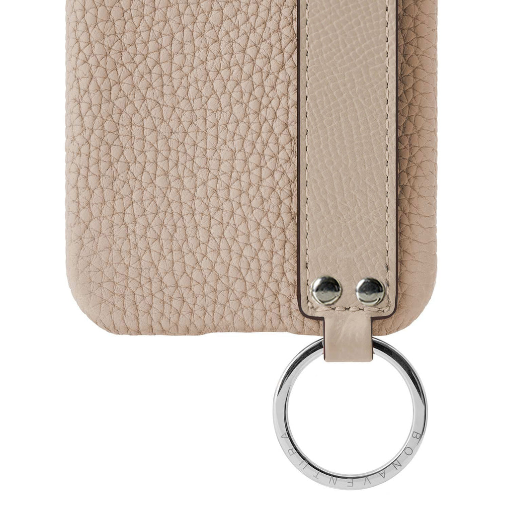 iPhone 14 Pro Back Cover Case with Handle Shrink Leather (Greige - Silver)