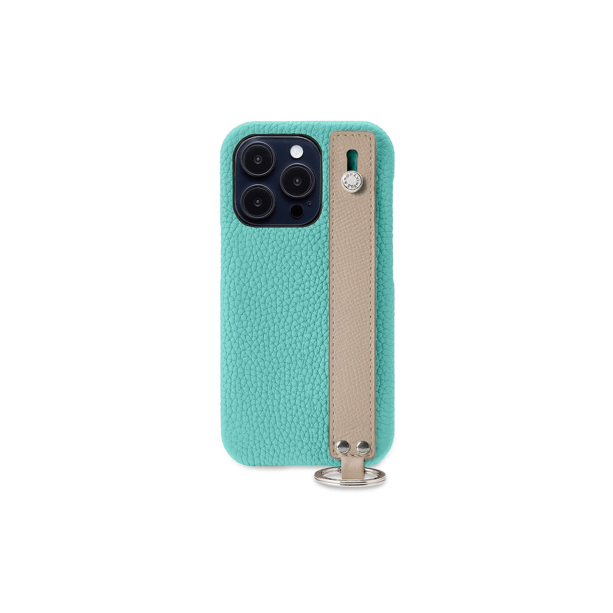 iPhone 14 Pro Back Cover Case with Handle Shrink Leather (Atoll Blue × Greige (Etoupe edge paint) - Silver)