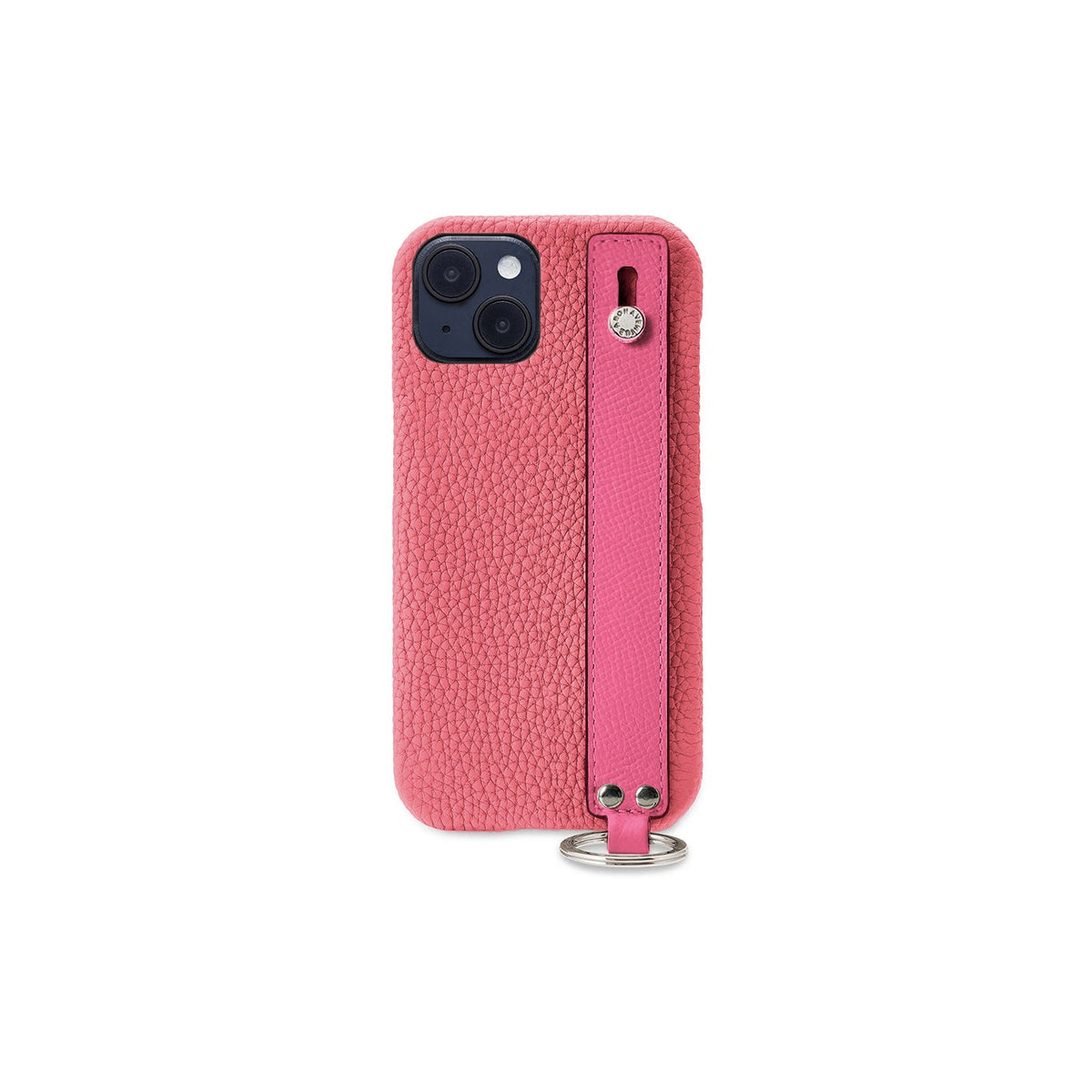 iPhone 14 Plus Back Cover Case with Handle Shrink Leather (Azalee Pink × Fuchsia Pink - Silver)