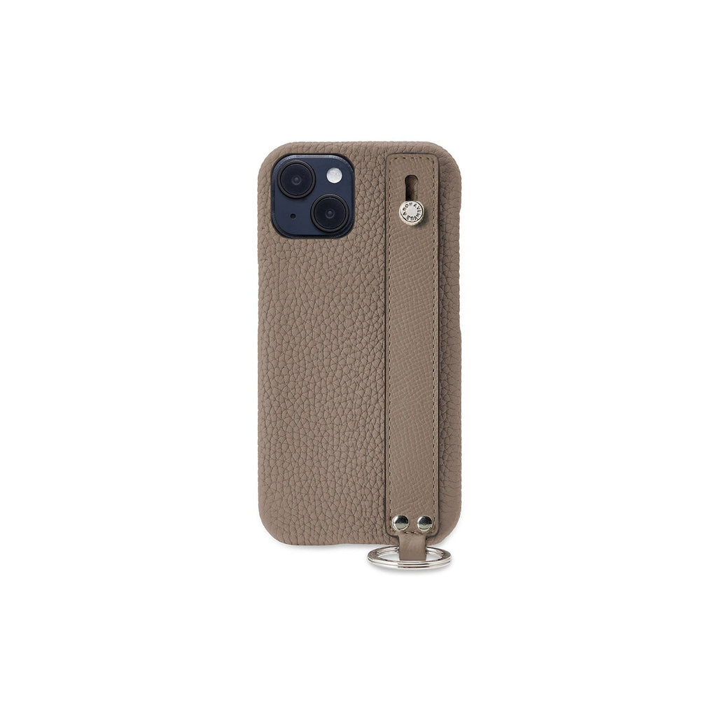 iPhone 14 Plus Back Cover Case with Handle Shrink Leather (Etoupe - Silver)