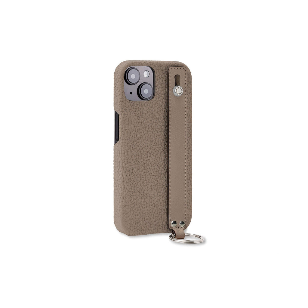 iPhone 14 Plus Back Cover Case with Handle Shrink Leather (Etoupe - Silver)