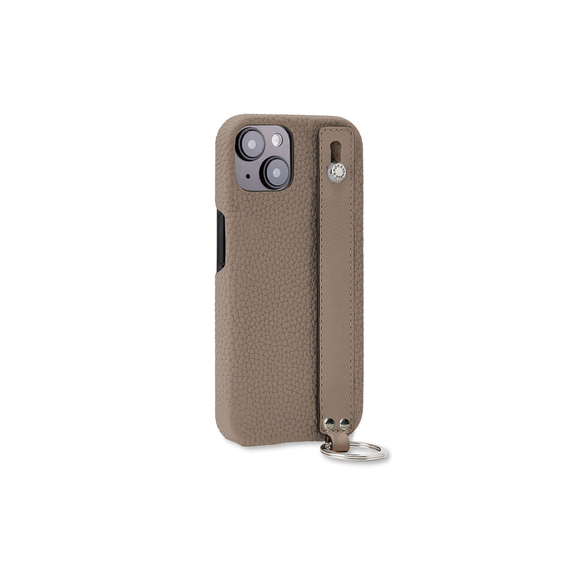 iPhone 14 Plus Back Cover Case with Handle Shrink Leather (Etoupe - Silver)