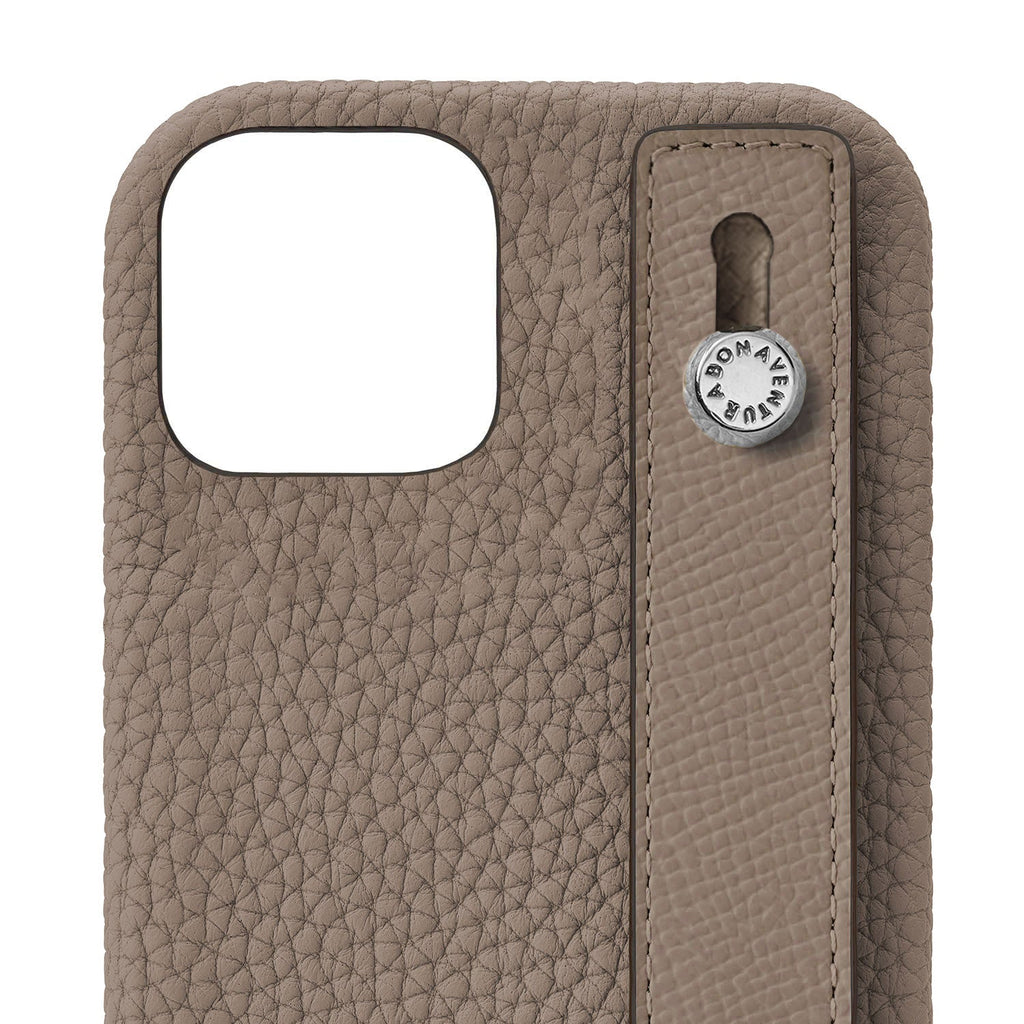 iPhone 14 Plus Back Cover Case with Handle Shrink Leather (Etoupe - Silver)