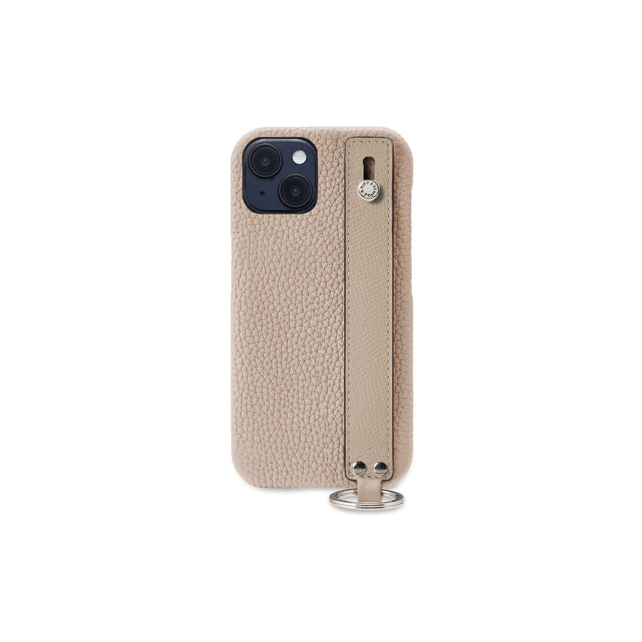 iPhone 14 Plus Back Cover Case with Handle Shrink Leather (Greige - Silver)