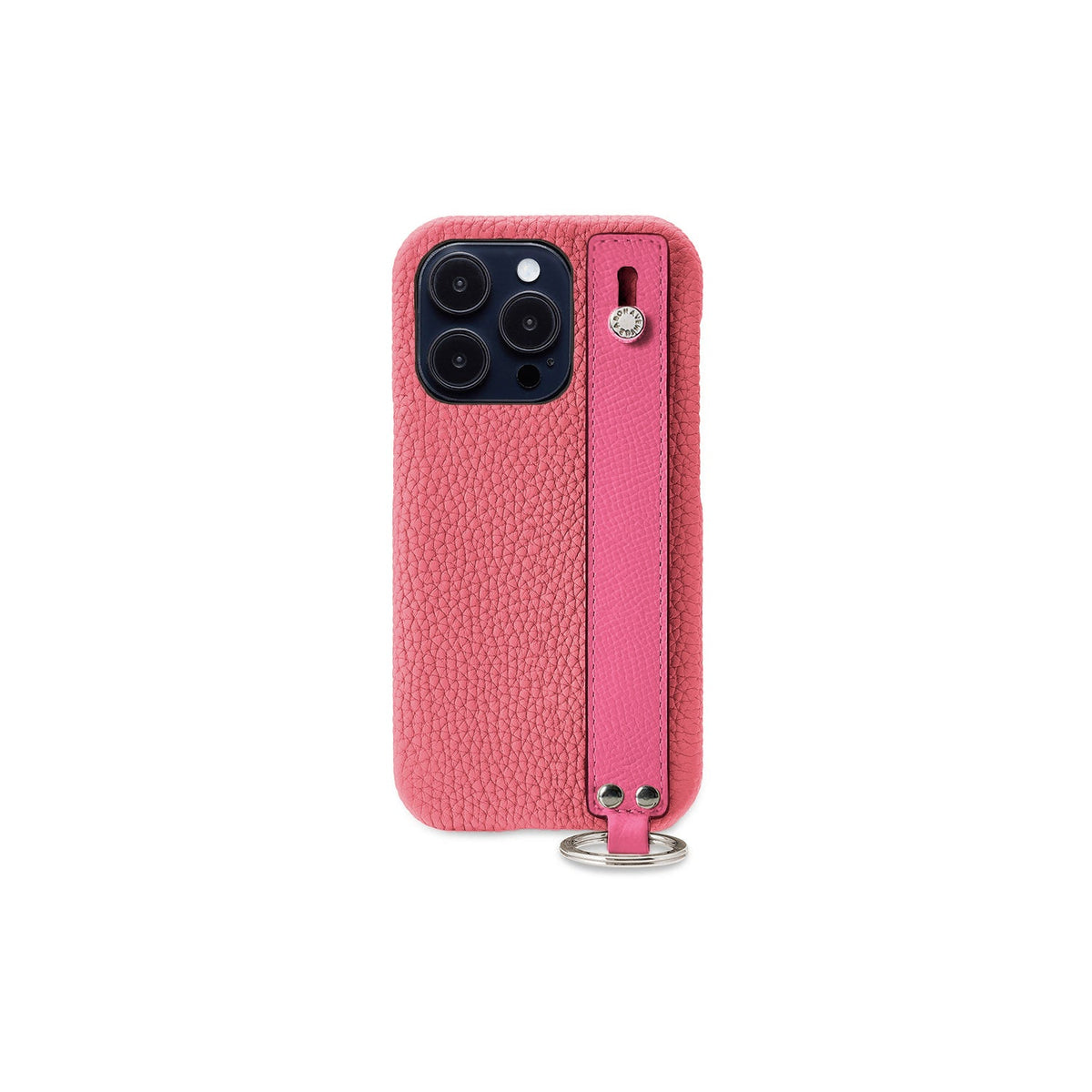 iPhone 14 Pro Max Back Cover Case with Handle Shrink Leather (Azalee Pink × Fuchsia Pink - Silver)