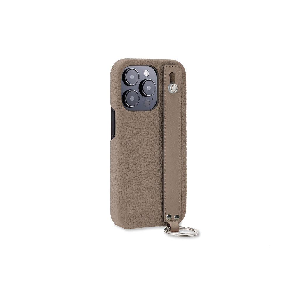 iPhone 14 Pro Max Back Cover Case with Handle Shrink Leather (Etoupe - Silver)