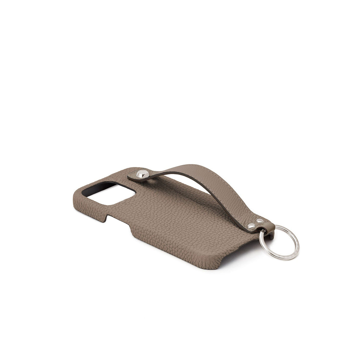 iPhone 14 Pro Max Back Cover Case with Handle Shrink Leather (Etoupe - Silver)