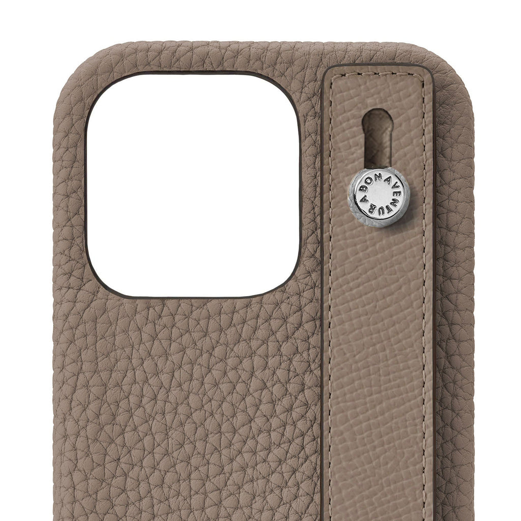 iPhone 14 Pro Max Back Cover Case with Handle Shrink Leather (Etoupe - Silver)