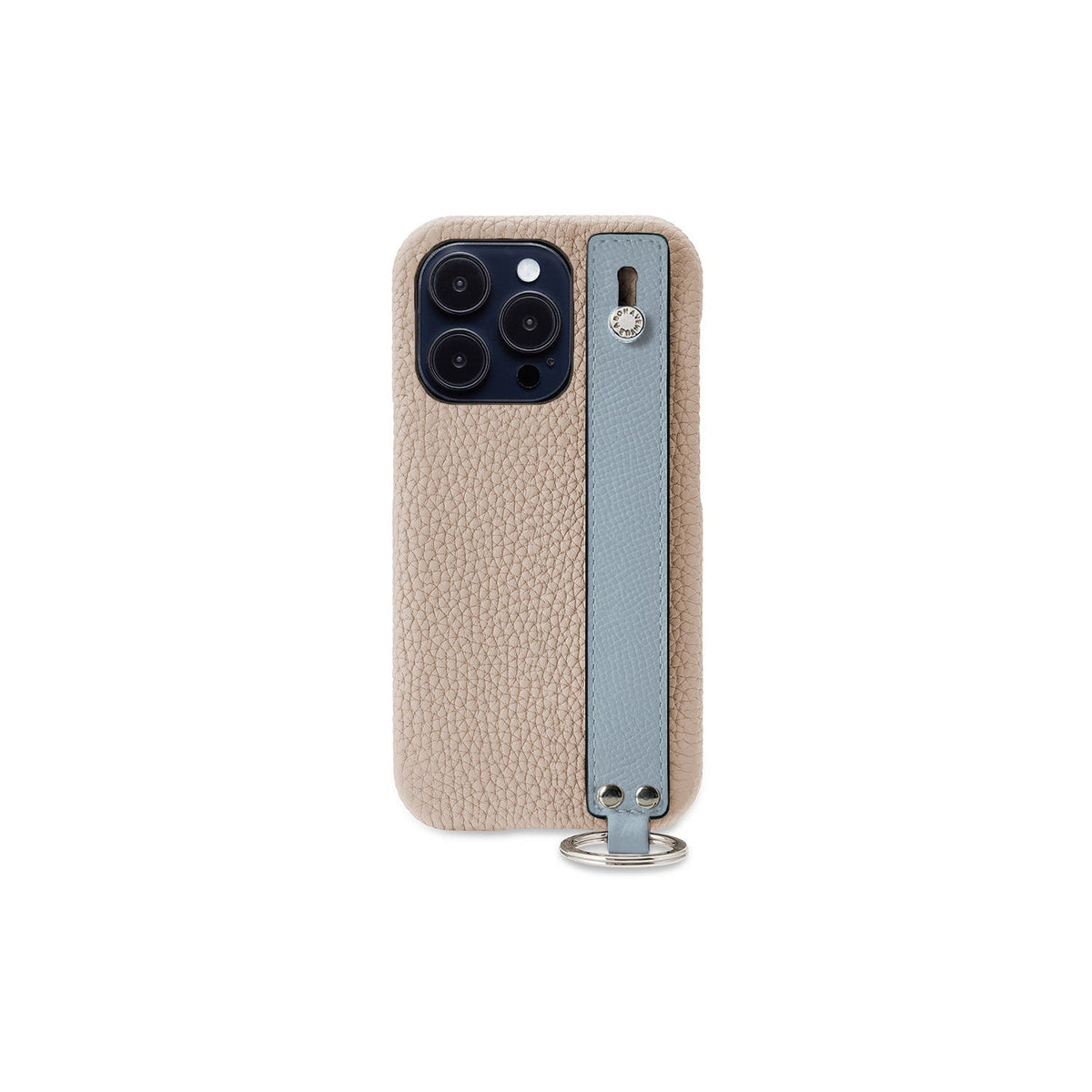iPhone 14 Pro Max Back Cover Case with Handle Shrink Leather (Greige × Blue Lin - Silver)