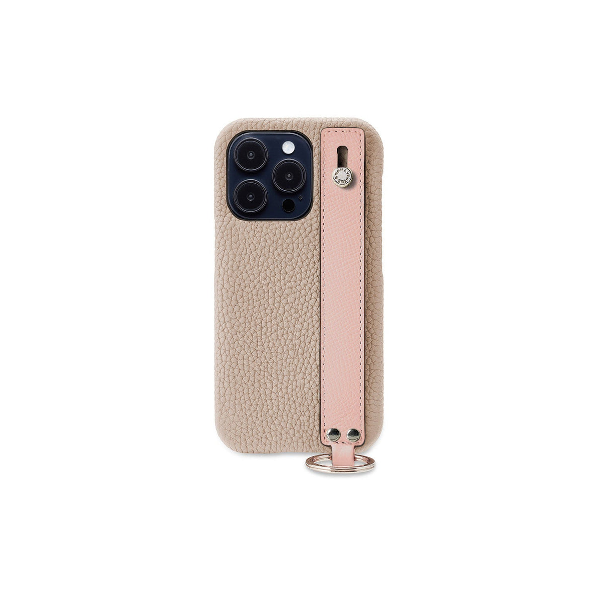 iPhone 14 Pro Max Back Cover Case with Handle Shrink Leather (Greige × Shell Pink - Silver)