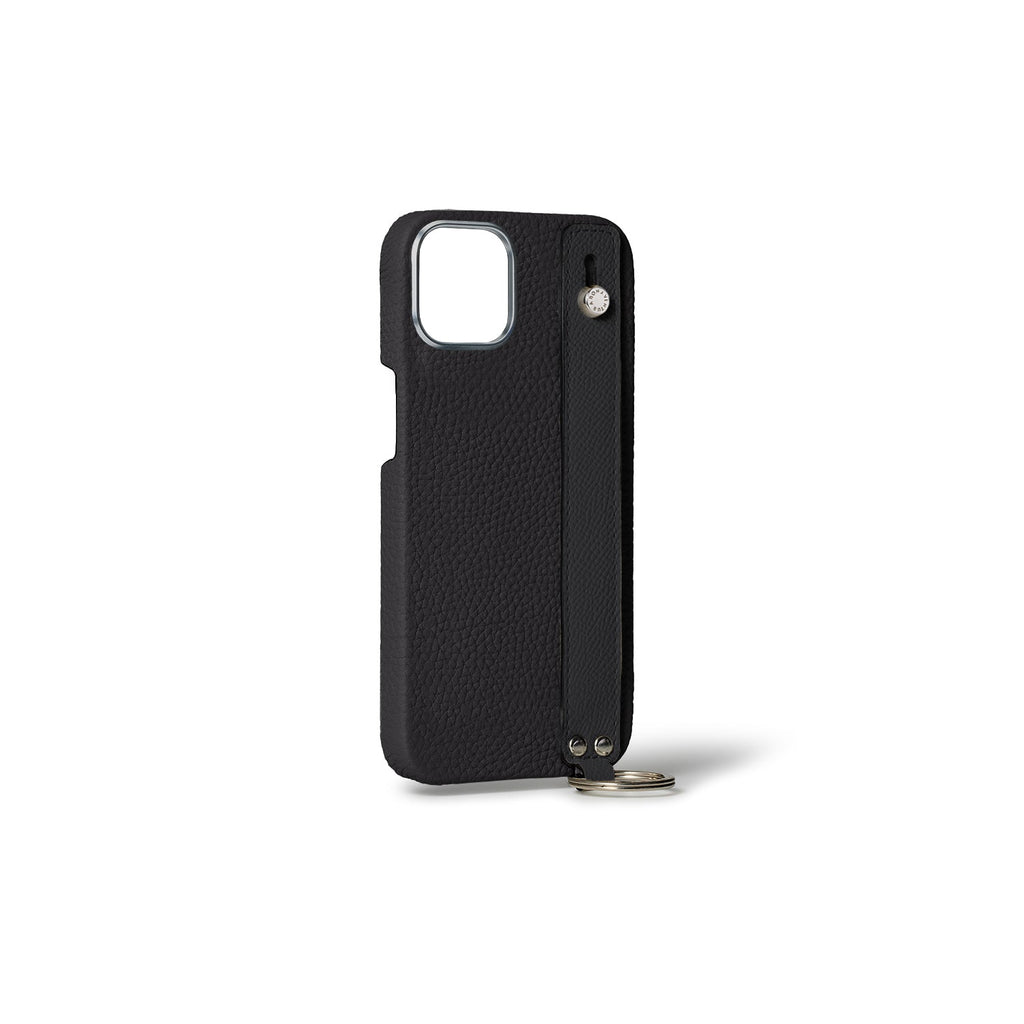 iPhone 15 Back Cover Case with Handle Shrink Leather (Black - Silver)
