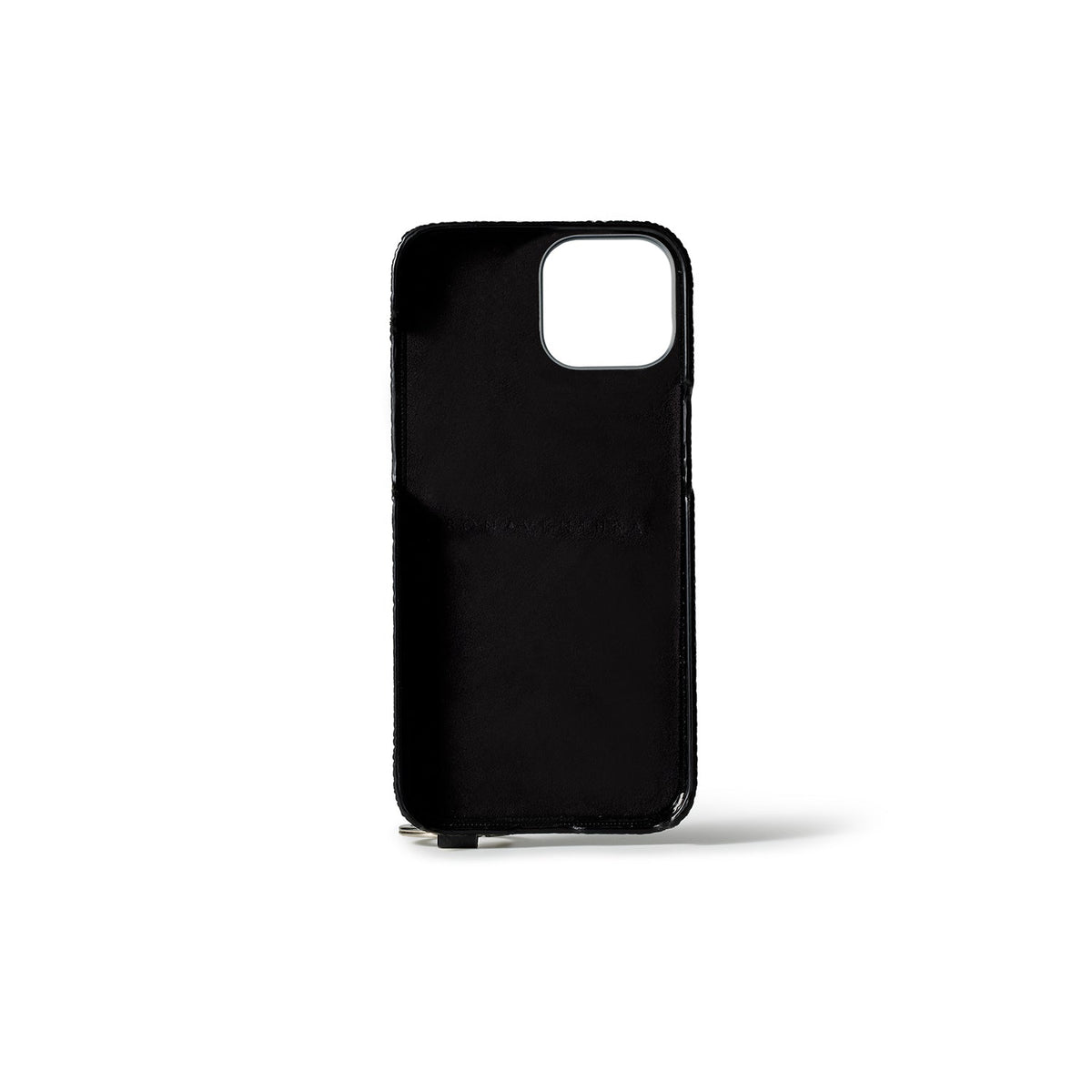 iPhone 15 Back Cover Case with Handle Shrink Leather (Black - Silver)