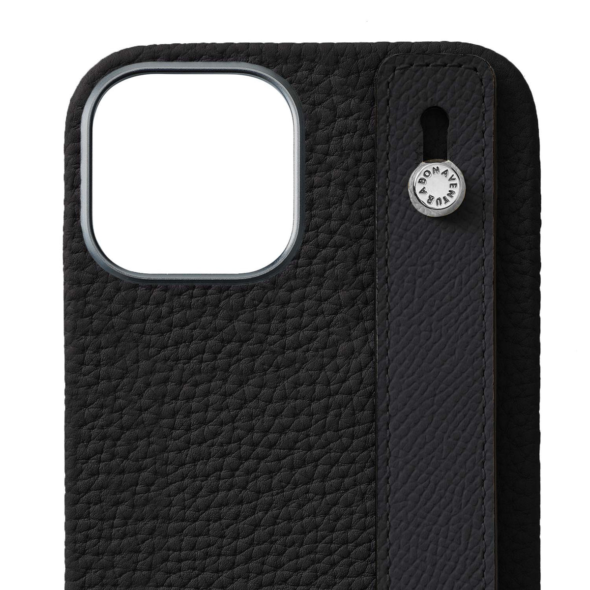 iPhone 15 Back Cover Case with Handle Shrink Leather (Black - Silver)