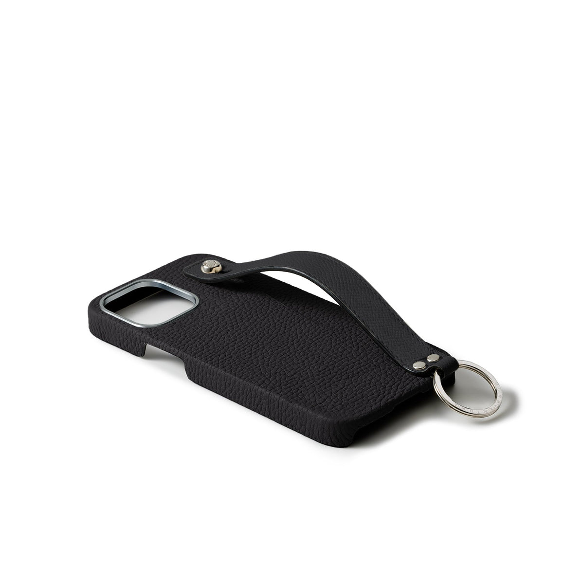 iPhone 15 Back Cover Case with Handle Shrink Leather (Black - Silver)