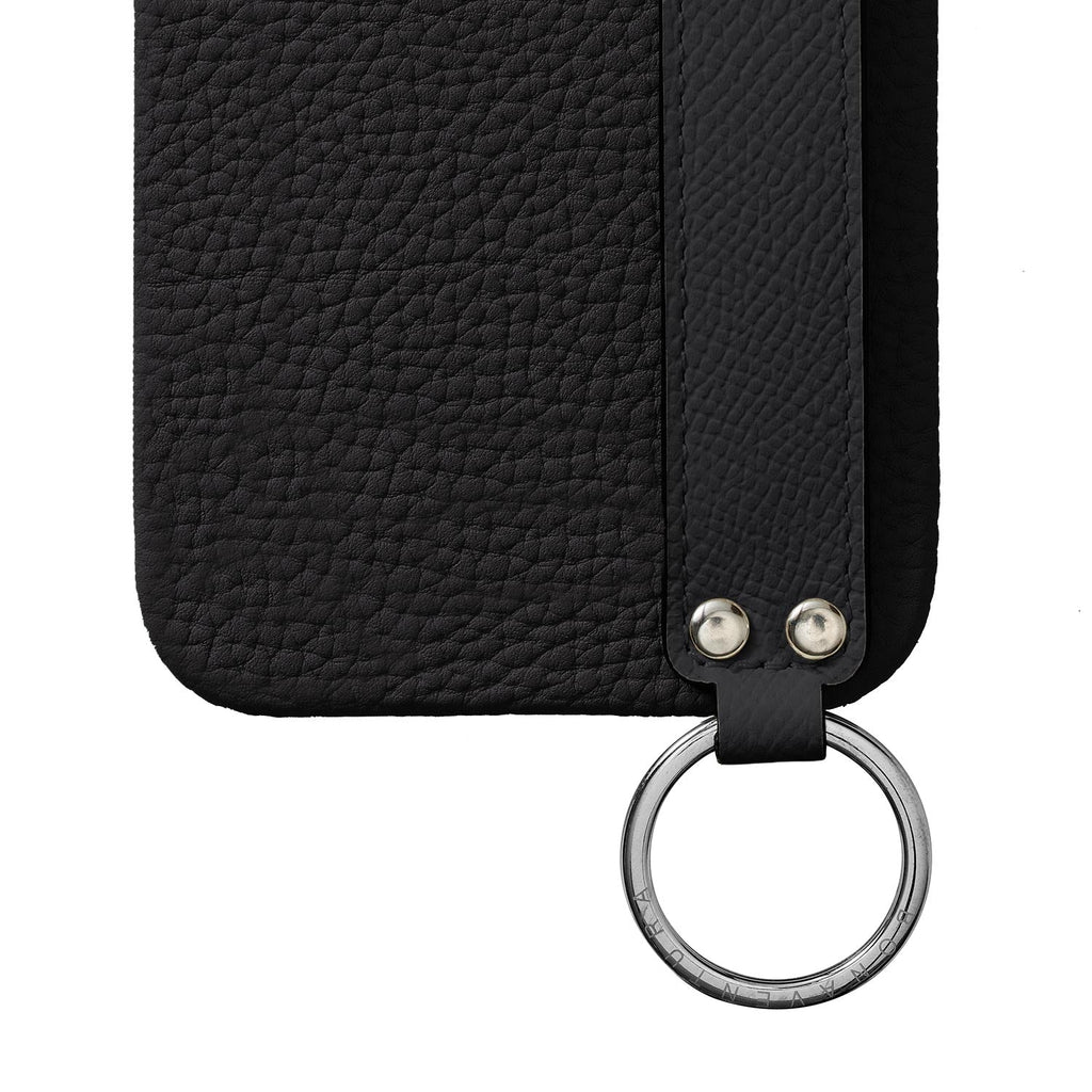 iPhone 15 Back Cover Case with Handle Shrink Leather (Black - Silver)