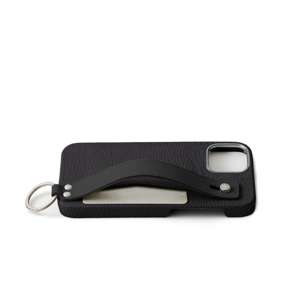 iPhone 15 Back Cover Case with Handle Shrink Leather (Black - Silver)