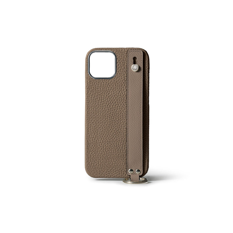 iPhone 15 Back Cover Case with Handle Shrink Leather (Etoupe - Silver)