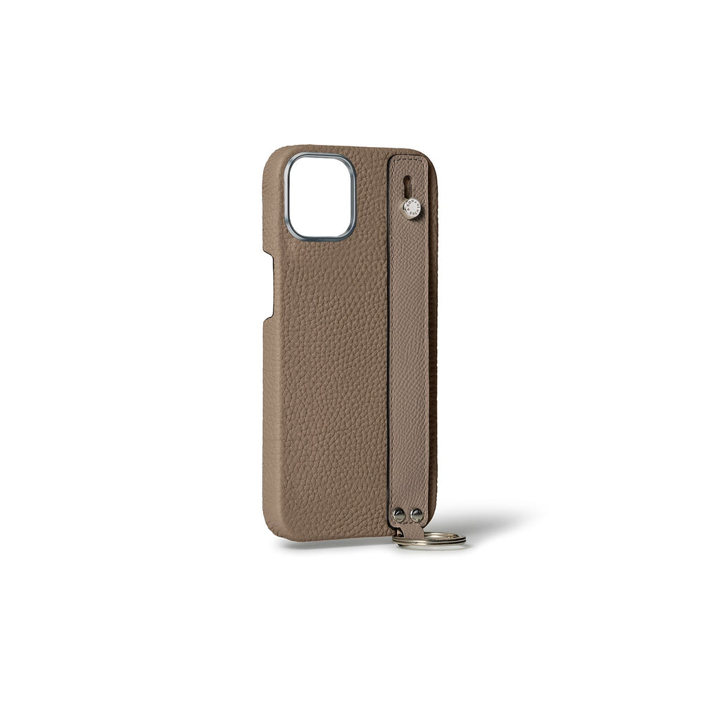iPhone 15 Back Cover Case with Handle Shrink Leather (Etoupe - Silver)