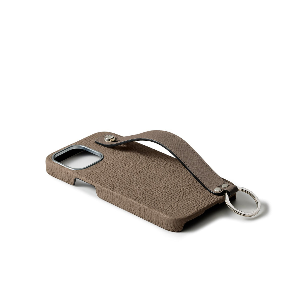 iPhone 15 Back Cover Case with Handle Shrink Leather (Etoupe - Silver)