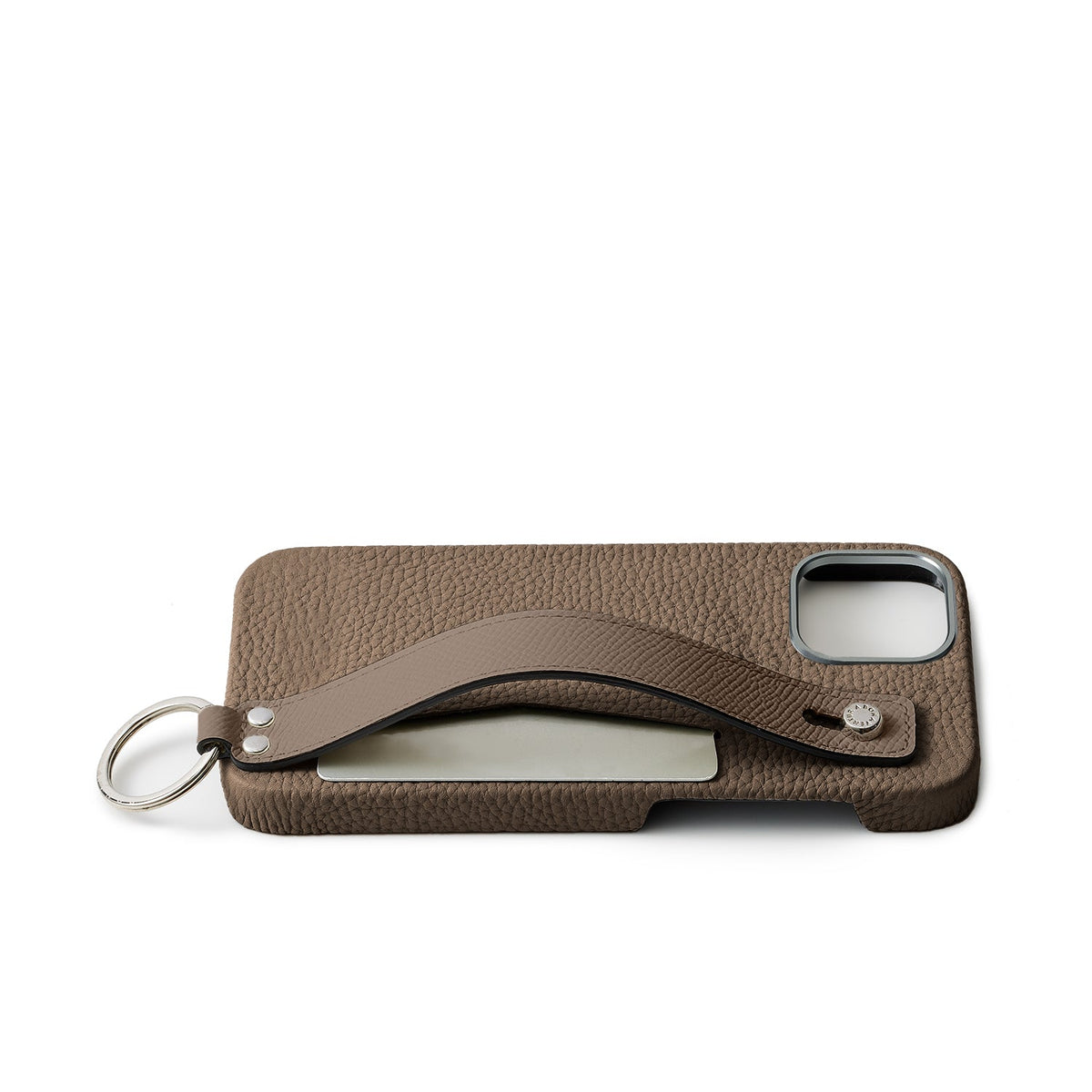 iPhone 15 Back Cover Case with Handle Shrink Leather (Etoupe - Silver)