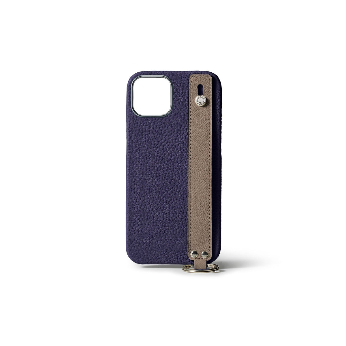 iPhone 15 Back Cover Case with Handle Shrink Leather (Indigo Blue × Etoupe - Silver)