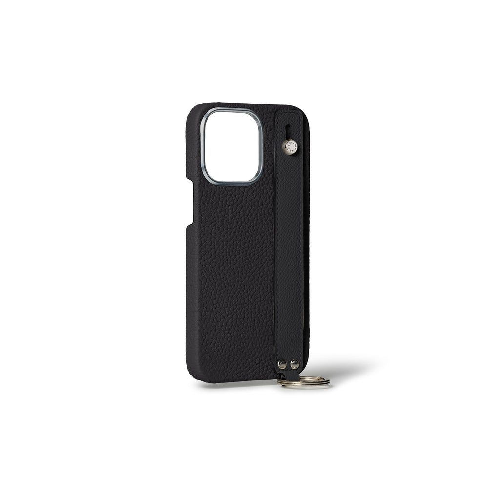 iPhone 15 Pro Back Cover Case with Handle Shrink Leather (Black - Silver)