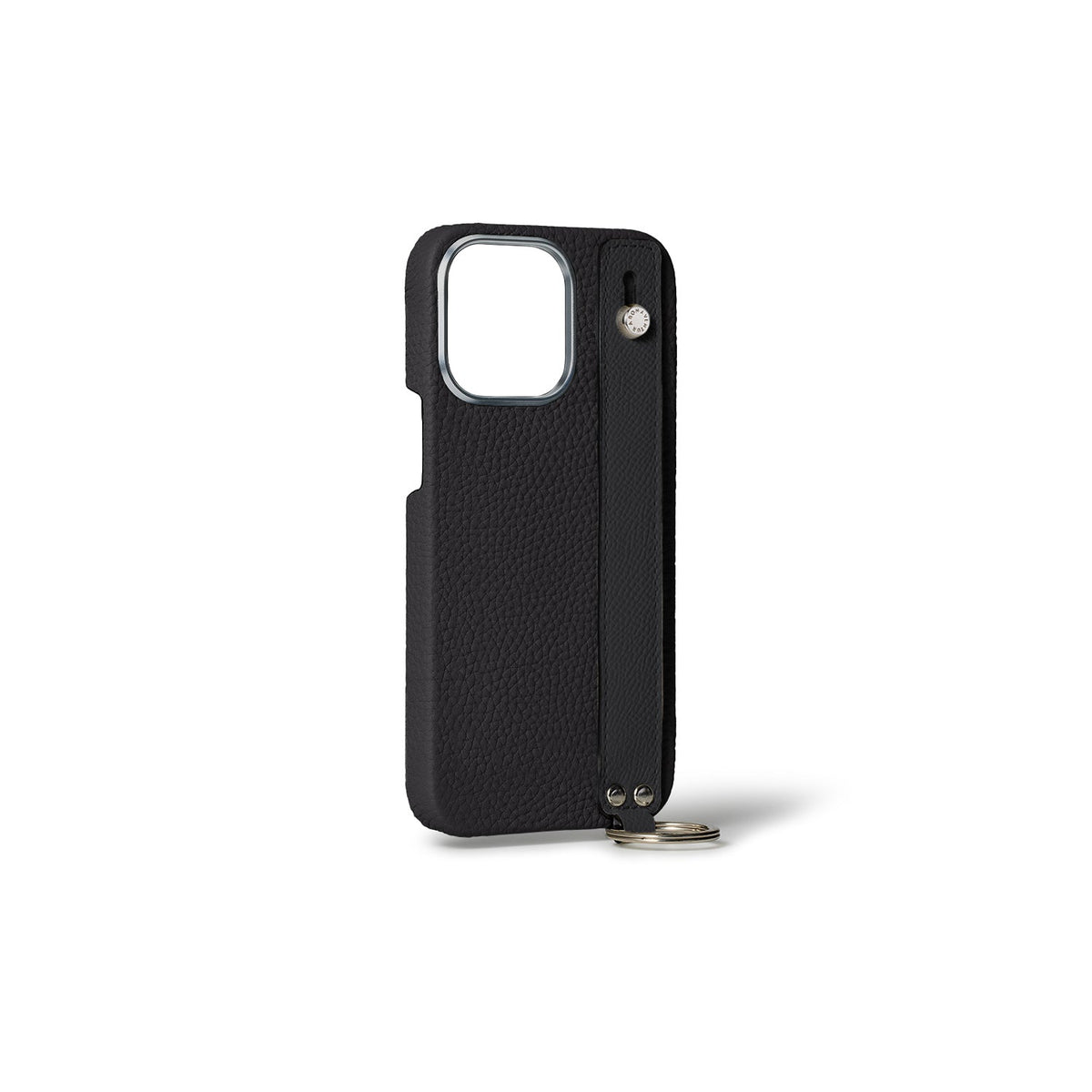 iPhone 15 Pro Back Cover Case with Handle Shrink Leather (Black - Silver)