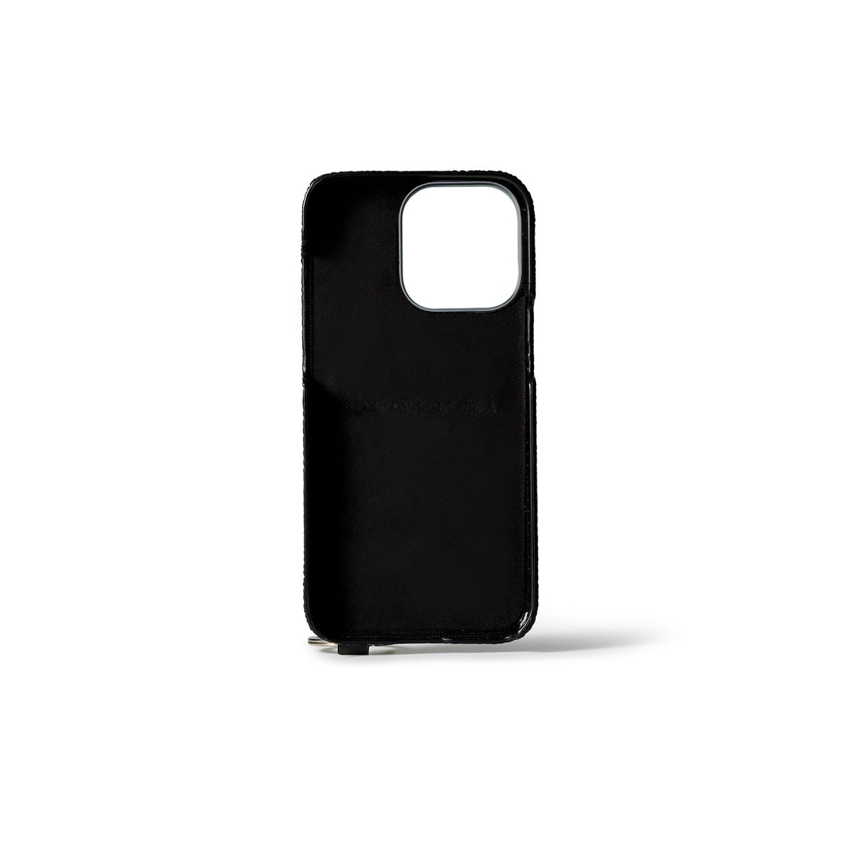 iPhone 15 Pro Back Cover Case with Handle Shrink Leather (Black - Silver)