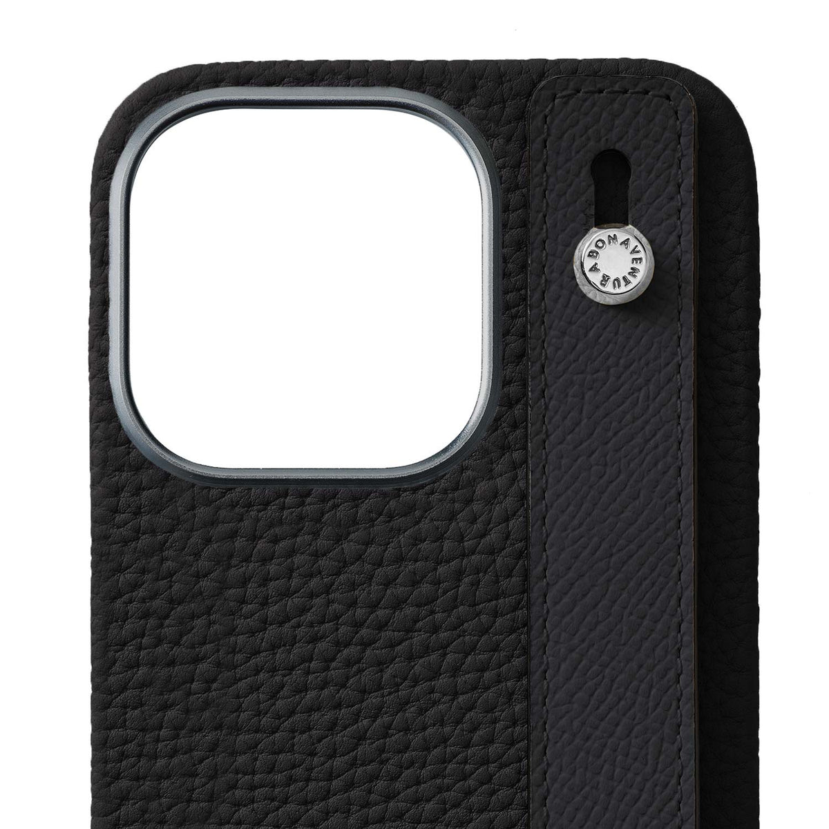 iPhone 15 Pro Back Cover Case with Handle Shrink Leather (Black - Silver)