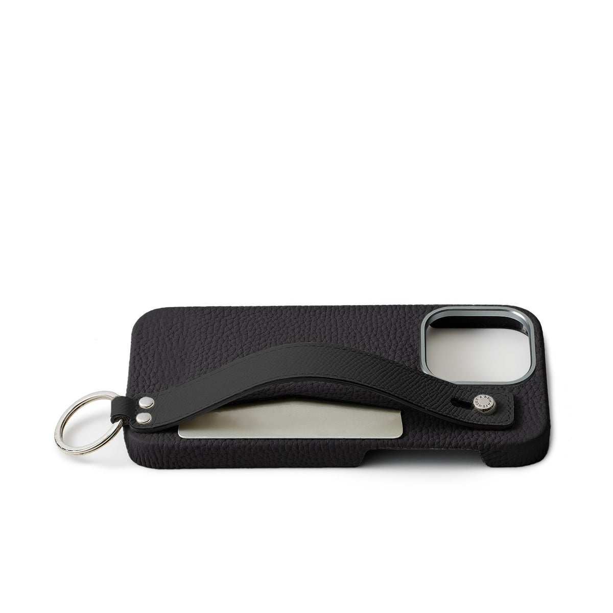 iPhone 15 Pro Back Cover Case with Handle Shrink Leather (Black - Silver)