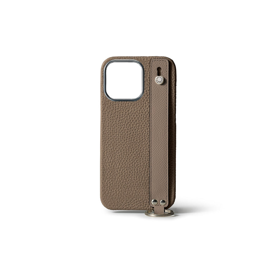 iPhone 15 Pro Back Cover Case with Handle Shrink Leather (Etoupe - Silver)