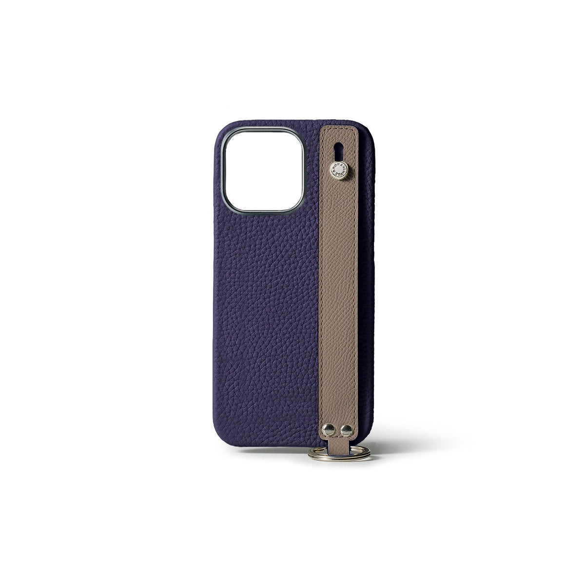 iPhone 15 Pro Back Cover Case with Handle Shrink Leather (Indigo Blue × Etoupe - Silver)