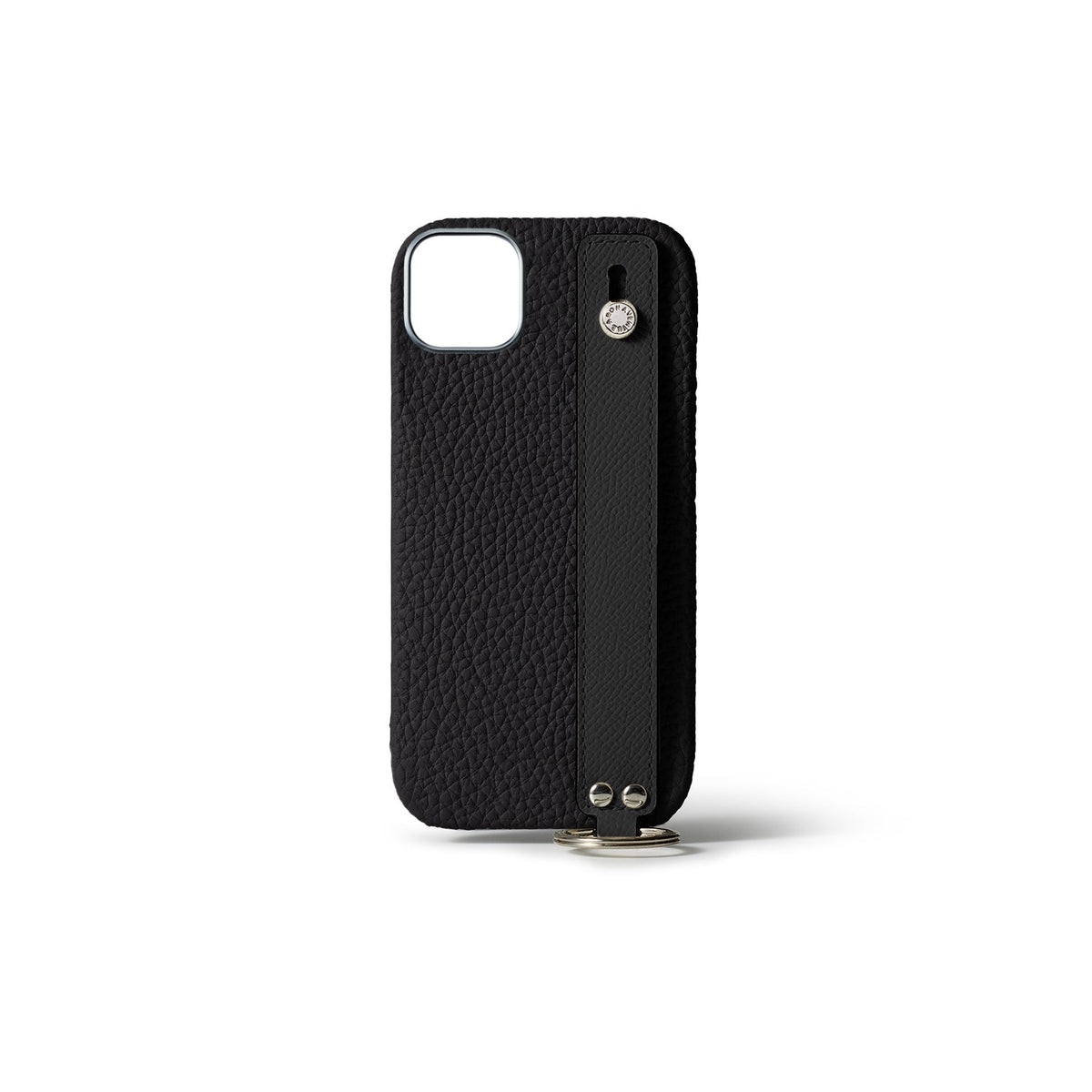 iPhone 15 Plus Back Cover Case with Handle Shrink Leather (Black - Silver)