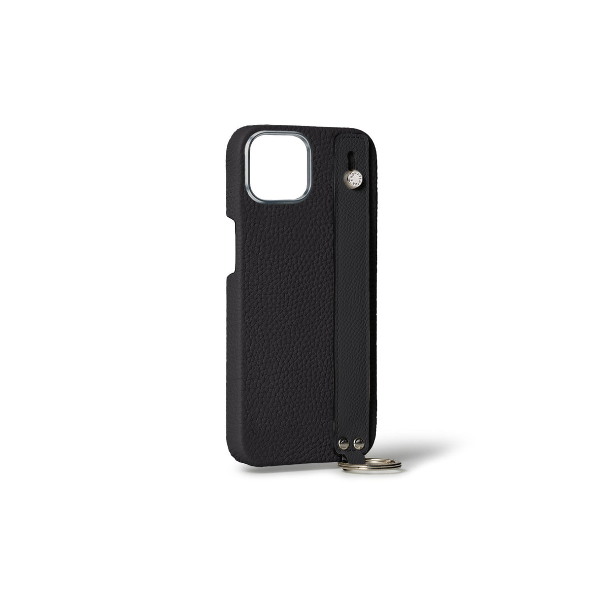 iPhone 15 Plus Back Cover Case with Handle Shrink Leather (Black - Silver)