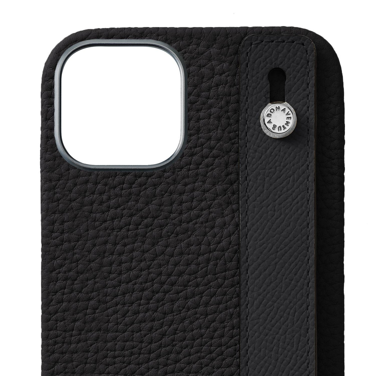 iPhone 15 Plus Back Cover Case with Handle Shrink Leather (Black - Silver)