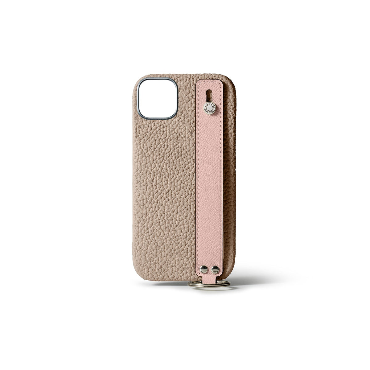 iPhone 15 Plus Back Cover Case with Handle Shrink Leather (Greige × Shell Pink - Silver)