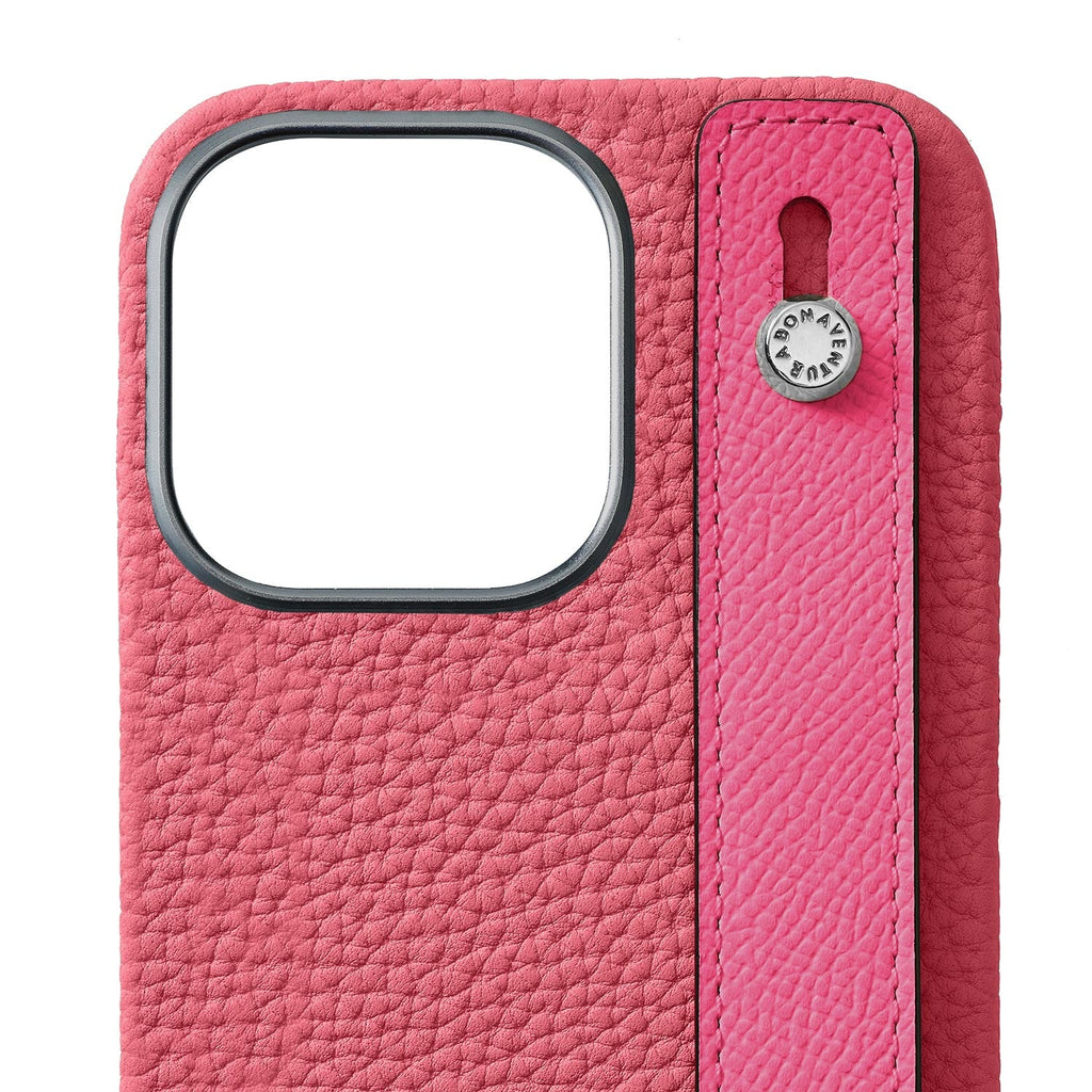 iPhone 15 Pro Max Back Cover Case with Handle Shrink Leather (Azalee Pink × Fuchsia Pink - Silver)