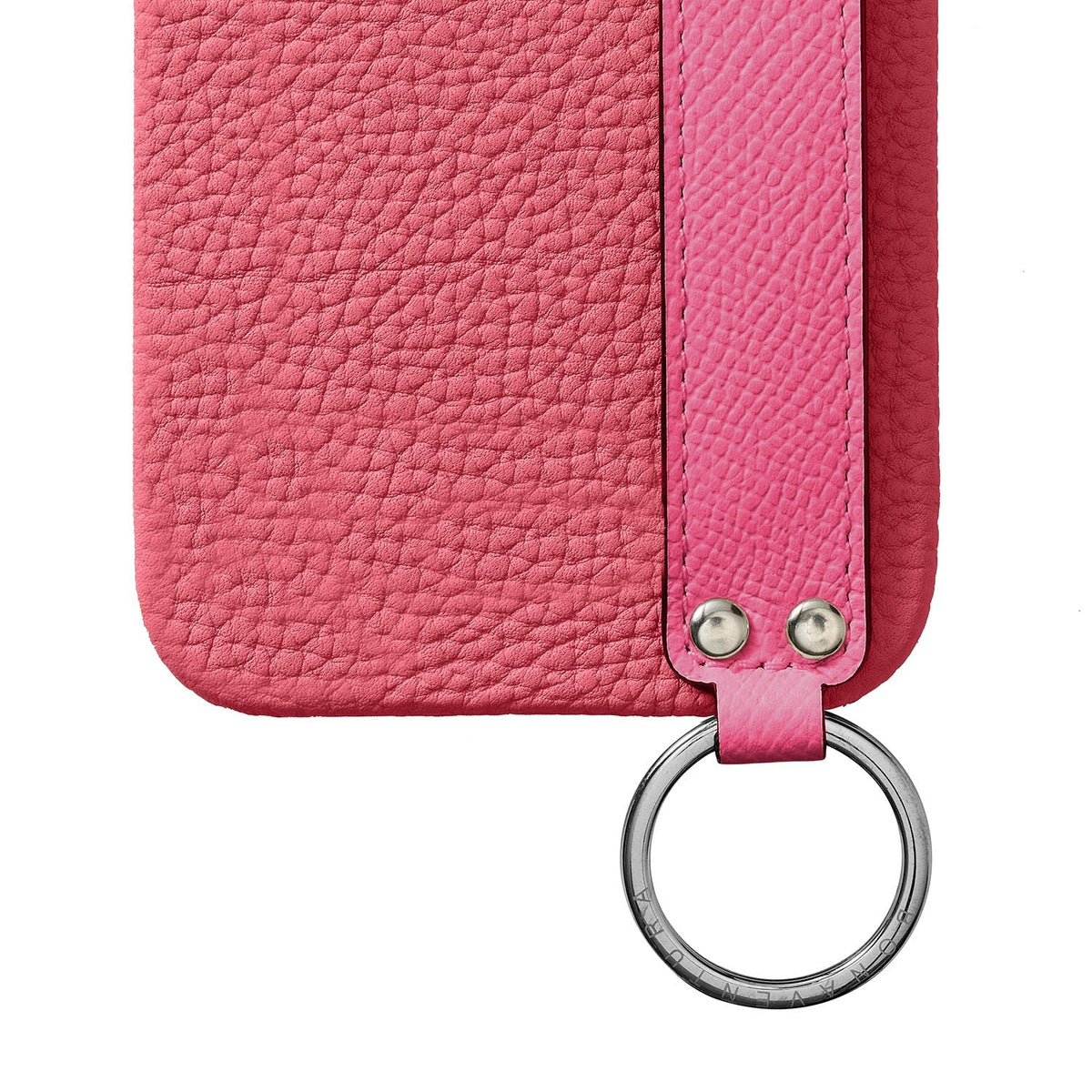 iPhone 15 Pro Max Back Cover Case with Handle Shrink Leather (Azalee Pink × Fuchsia Pink - Silver)
