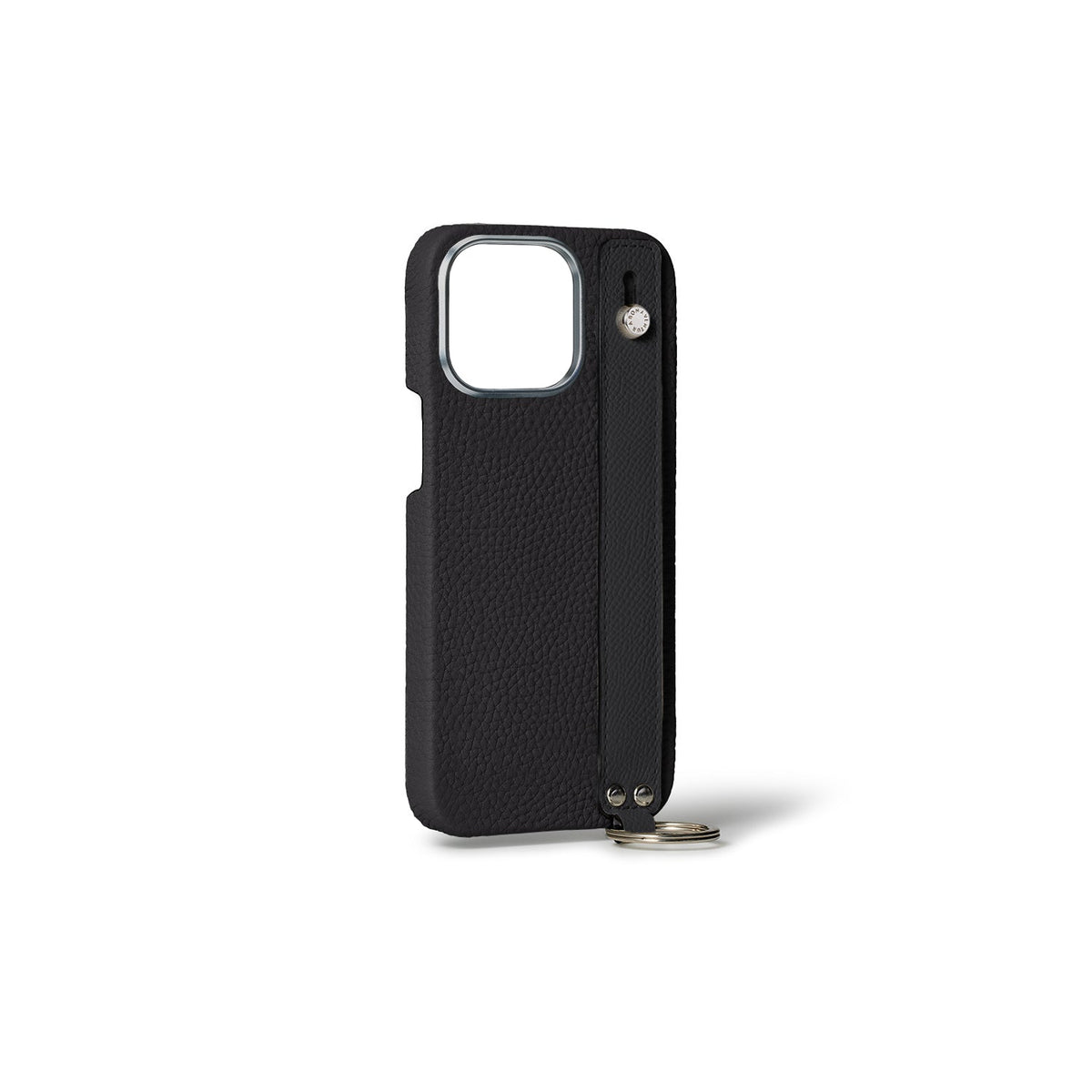 iPhone 15 Pro Max Back Cover Case with Handle Shrink Leather (Black - Silver)