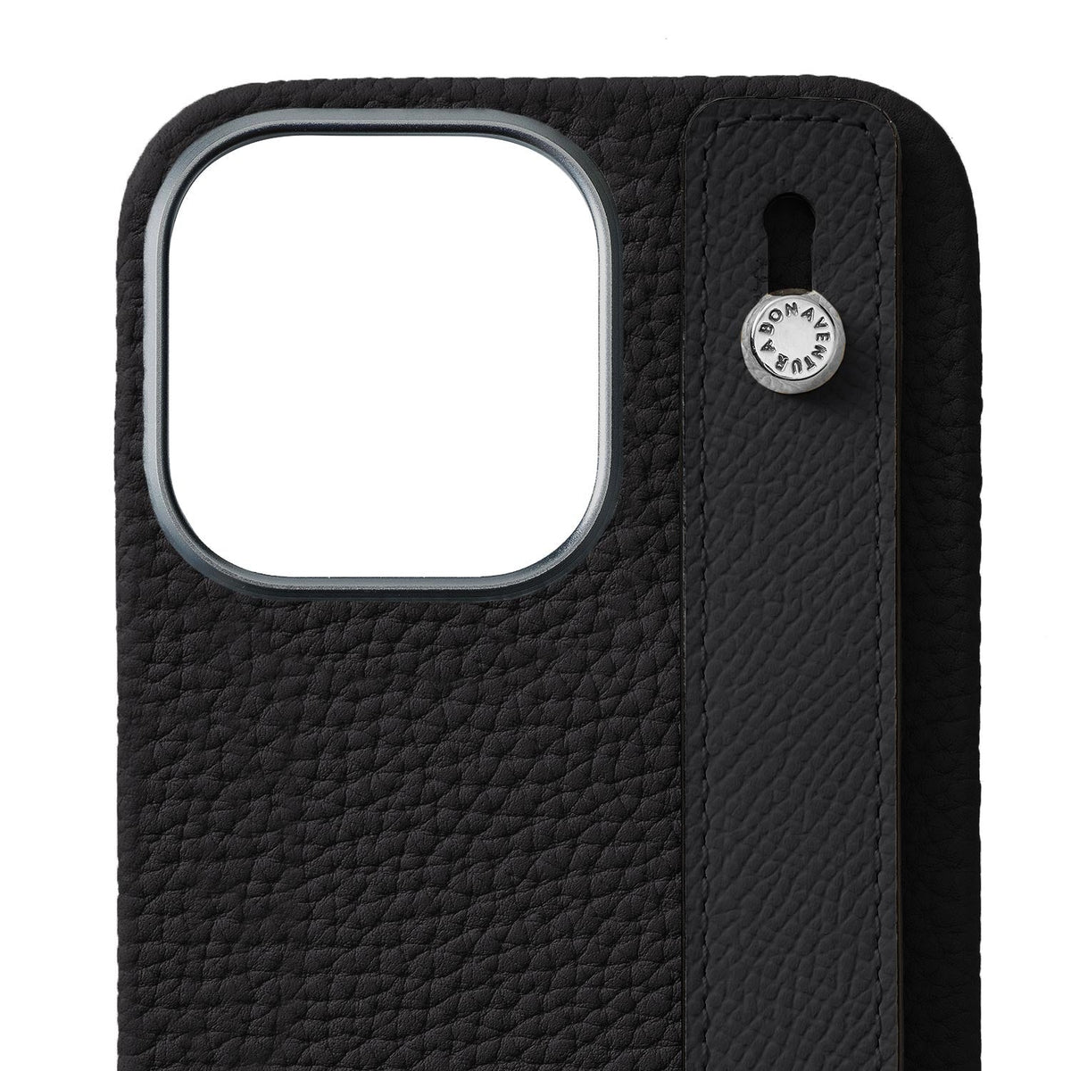 iPhone 15 Pro Max Back Cover Case with Handle Shrink Leather (Black - Silver)