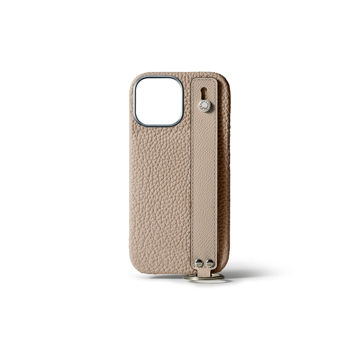 iPhone 15 Pro Max Back Cover Case with Handle Shrink Leather (Greige - Silver)