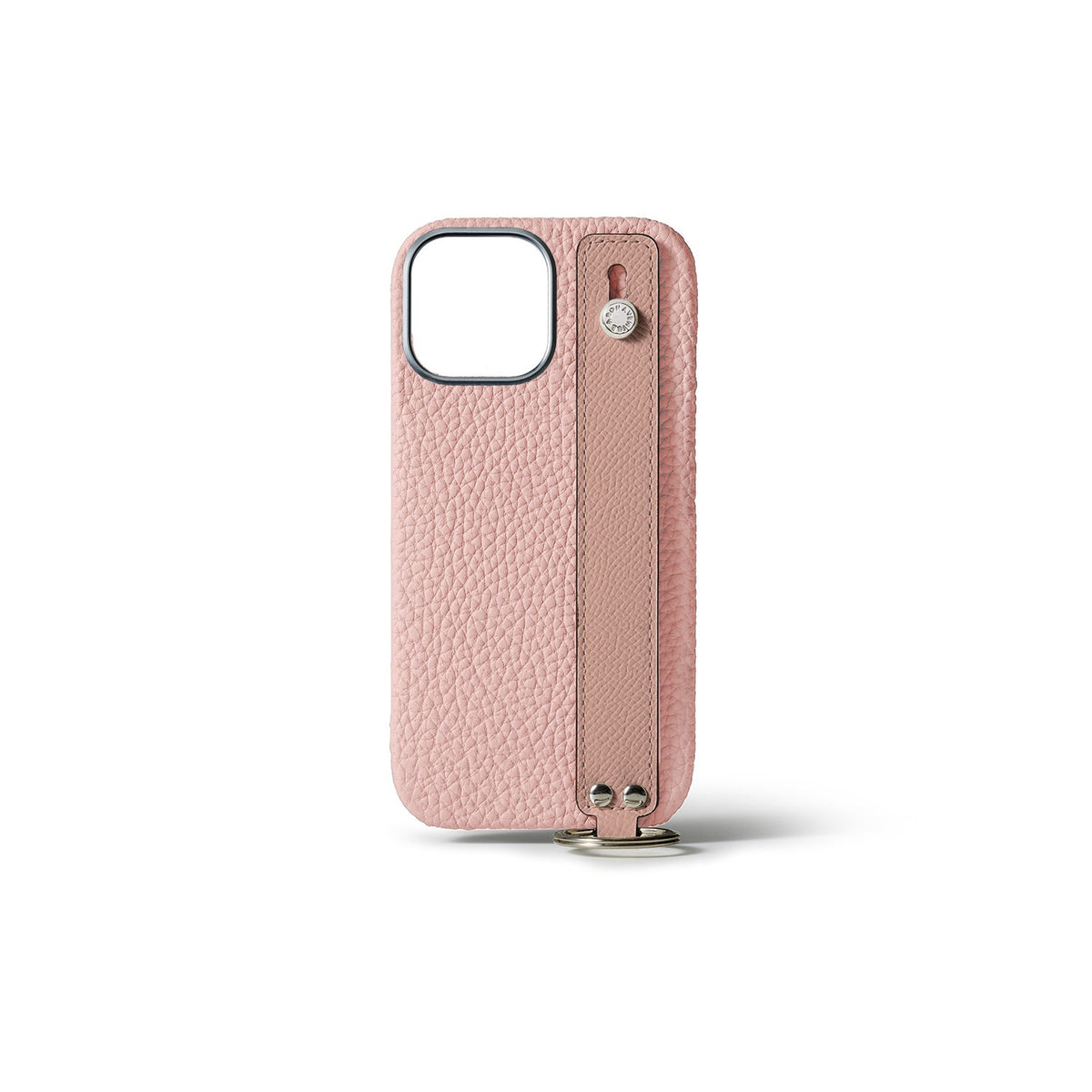 iPhone 15 Pro Max Back Cover Case with Handle Shrink Leather (Sakura Pink × Shell Pink - Silver)