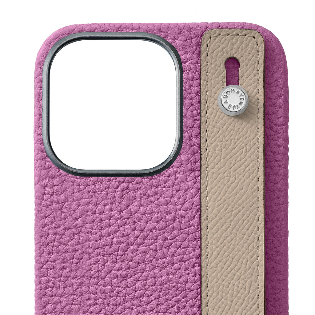 iPhone 15 Pro Max Back Cover Case with Handle Shrink Leather (Pearl Purple × Greige - Silver)