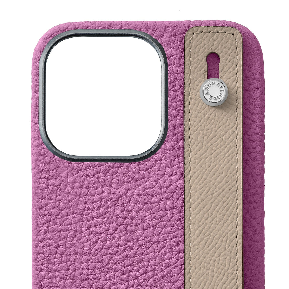 iPhone 15 Pro Max Back Cover Case with Handle Shrink Leather (Pearl Purple × Greige - Silver)