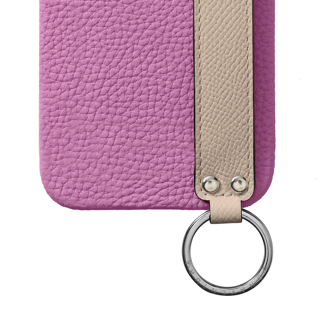 iPhone 15 Pro Max Back Cover Case with Handle Shrink Leather (Pearl Purple × Greige - Silver)