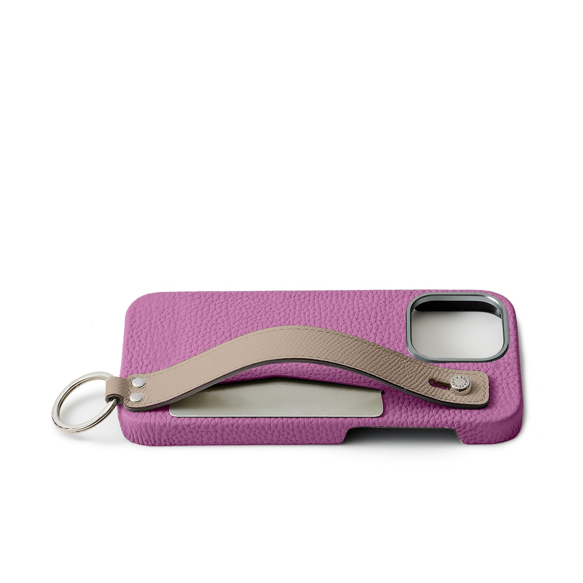 iPhone 15 Pro Max Back Cover Case with Handle Shrink Leather (Pearl Purple × Greige - Silver)