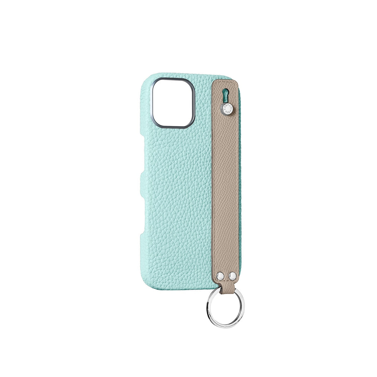 iPhone 16 Back Cover Case with Handle Shrink Leather (Mare Blue × Greige (Etoupe edge paint) - Silver)