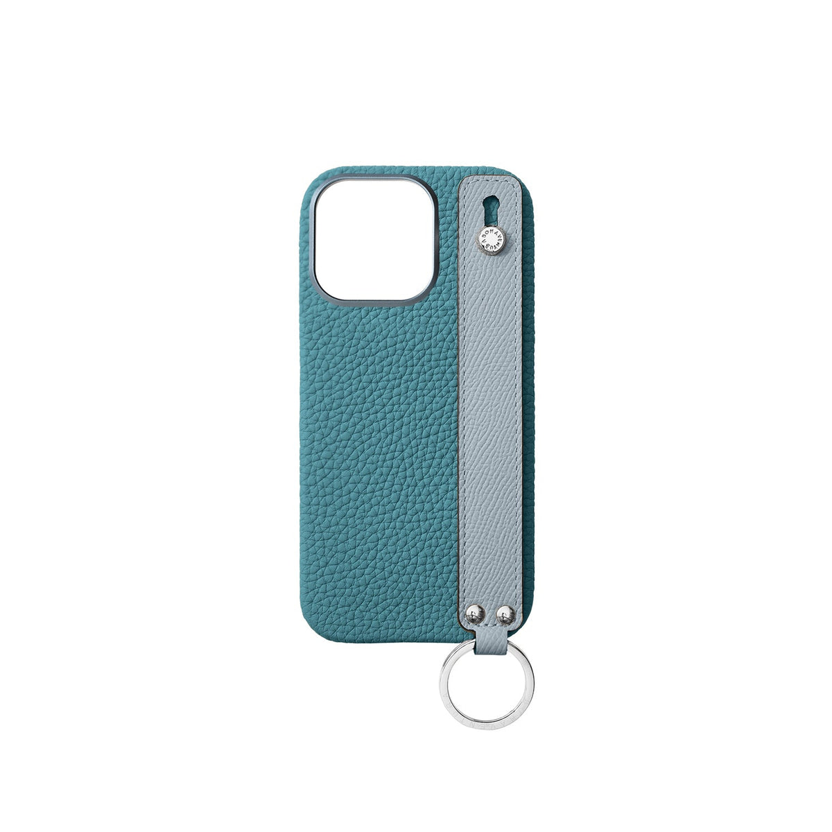 iPhone 16 Pro Back Cover Case with Handle Shrink Leather (Blue Cyan × Blue Lin - Silver)