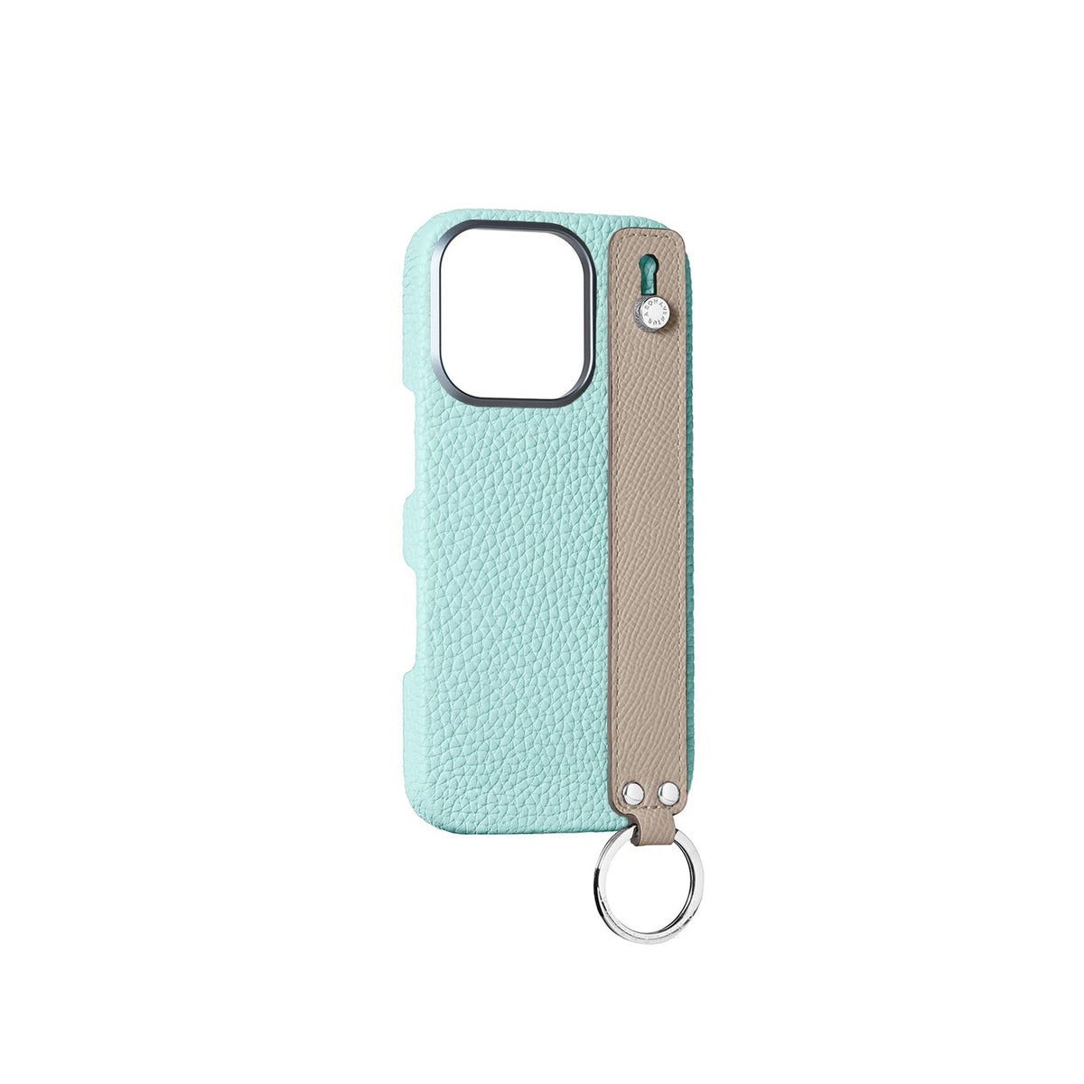 iPhone 16 Pro Back Cover Case with Handle Shrink Leather (Mare Blue × Greige (Etoupe edge paint) - Silver)